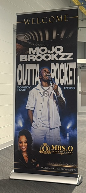Mrs. O branded tour banner for the Mojo Brookzz Outta Pocket Comedy Tour