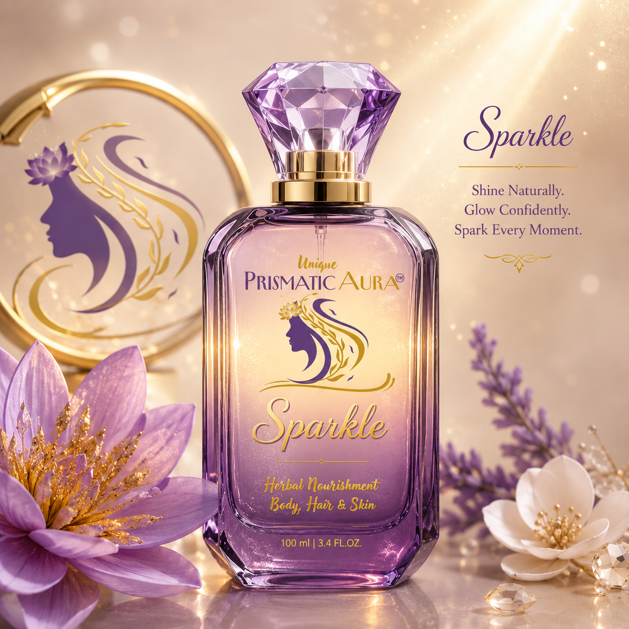 Unique Prismatic Aura Sparkle fragrance bottle